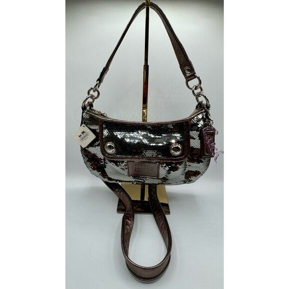Coach Poppy Special Edition Spotlight NWT Graphite Silver Sequin Crossbody Bag - Picture 1 of 8